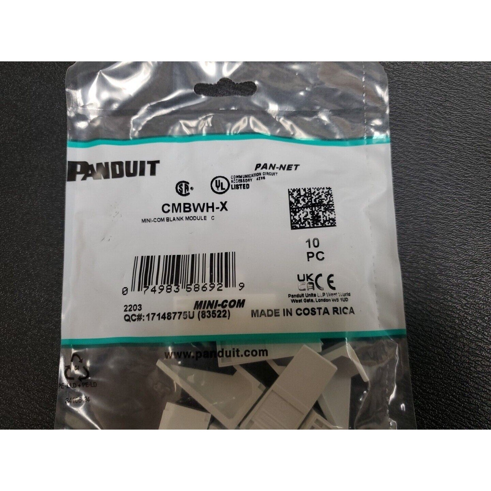 Panduit CMBWH-X Mini-Com Blank Module, 10-Pack, (White)