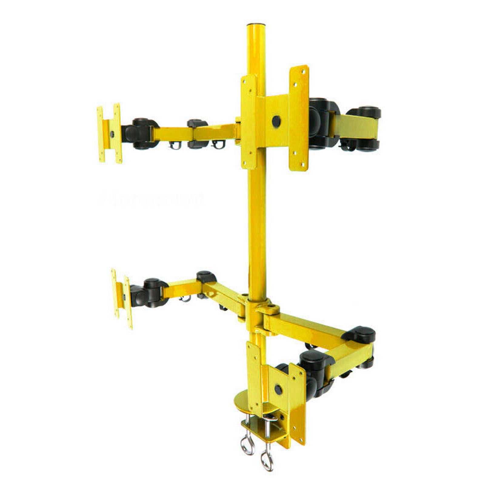 MonMount Yellow 4-Screen Heavy Duty Deluxe Quad LCD Desk Clamp Mount