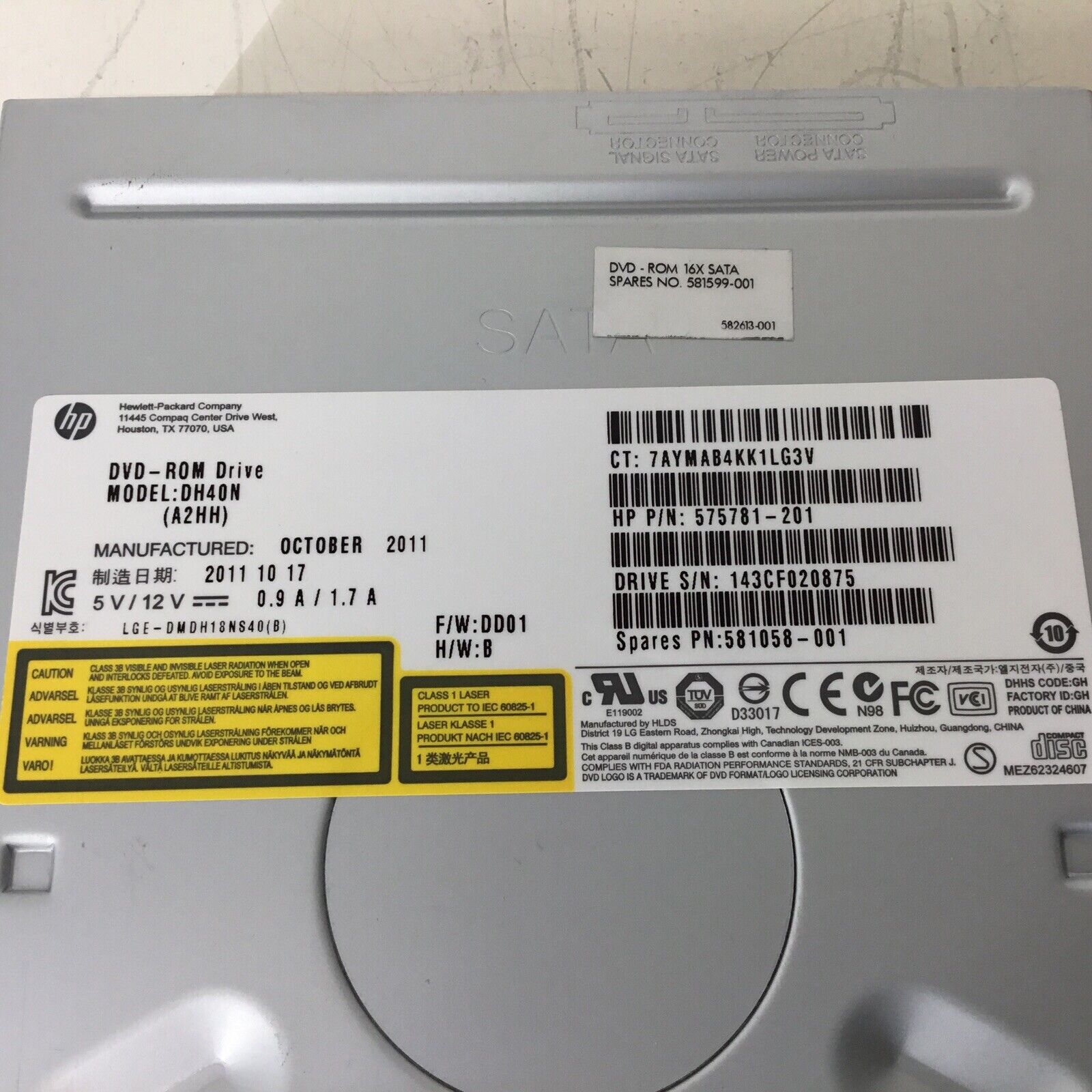 HP DVD ROM Drive DH40N (A2HH) 575781-201 581058-001 581599-001