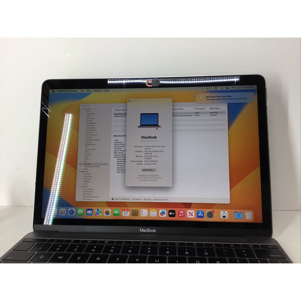 Apple MacBook 2017 12” Intel Core i5 ‎1.3GHz 8GB RAM 512GB SSD