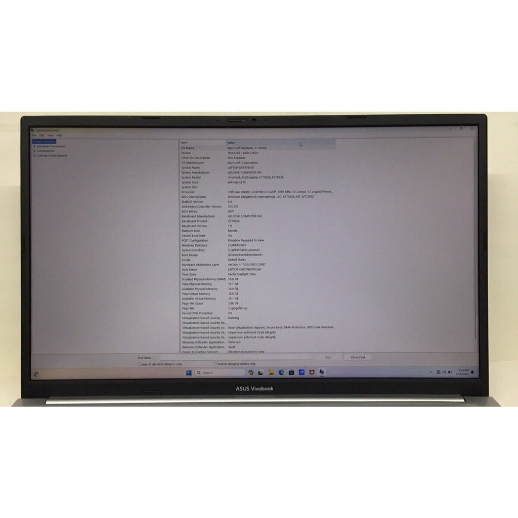 Asus VivoBook K1703ZA Core™ i3-1220P 500GB SSD 16GB 17.3" (1920x1080) WIN11