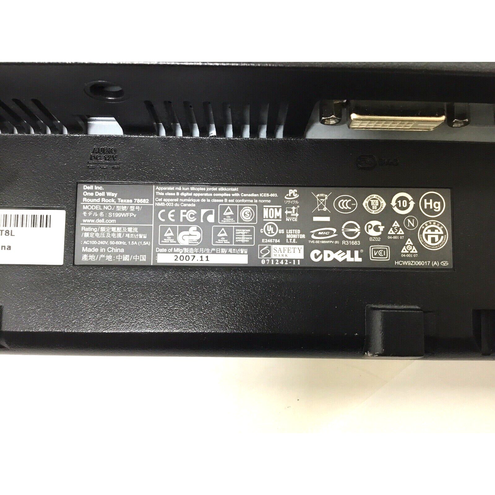 LOT OF 2 Dell S199WFPv 19'' Flat Panel LCD Computer Monitor