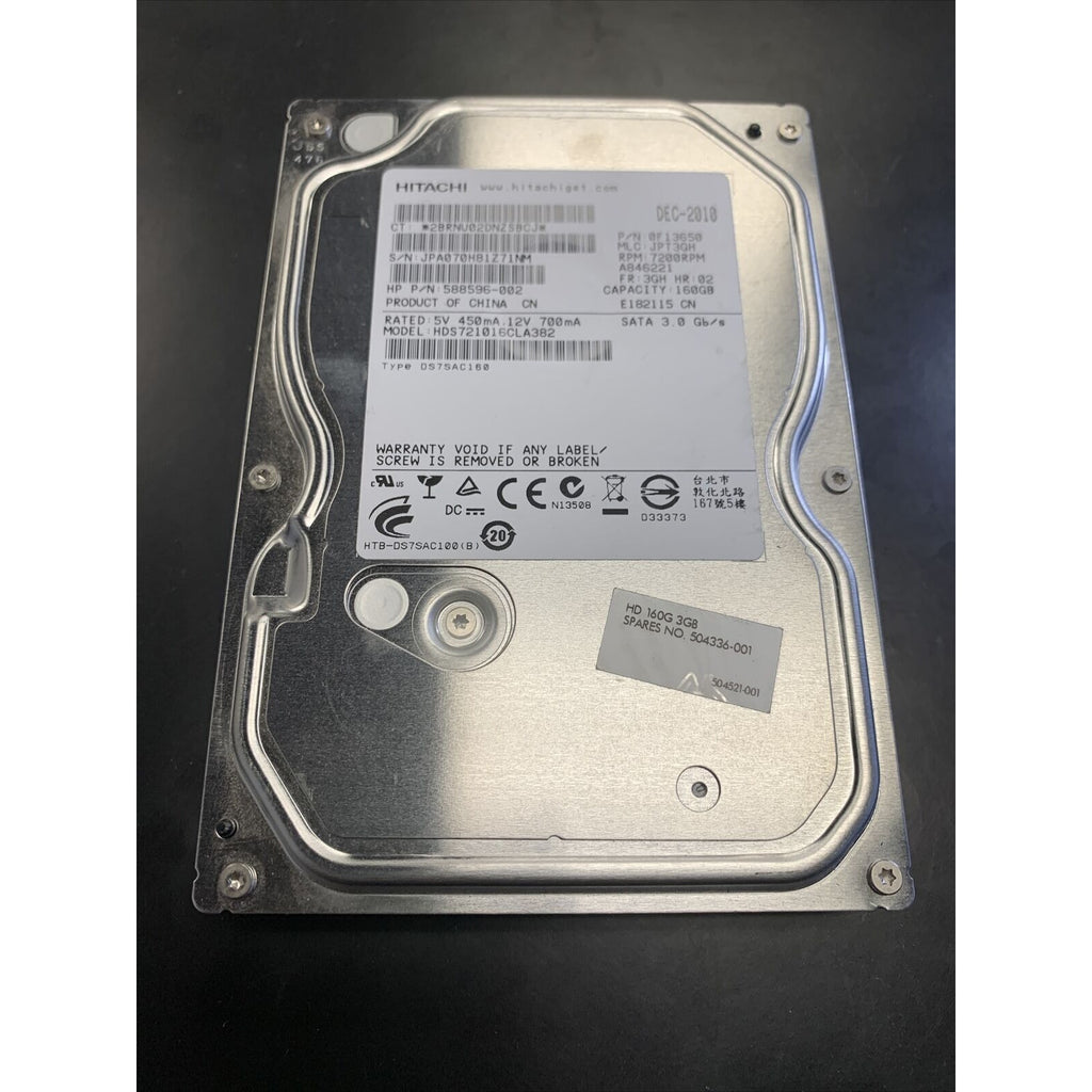 Hitachi 160GB 3.5” Hard Drive HP P/N: 588596-002 0F13650 7200 RPM SATA 3.0 Gb/s