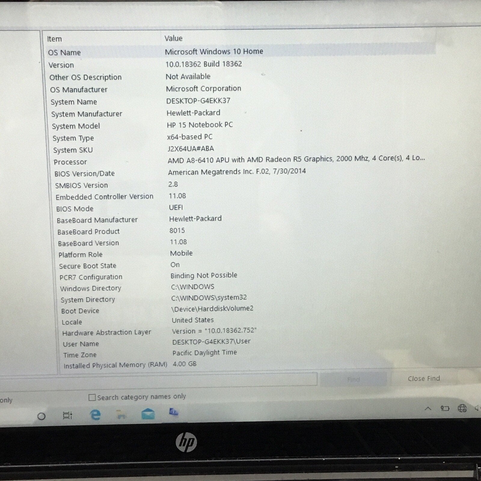 HP 15-F014WM 15.6" AMD A8-6410 4GB Ram No Adapter Bad Battery 640GB Parts Only