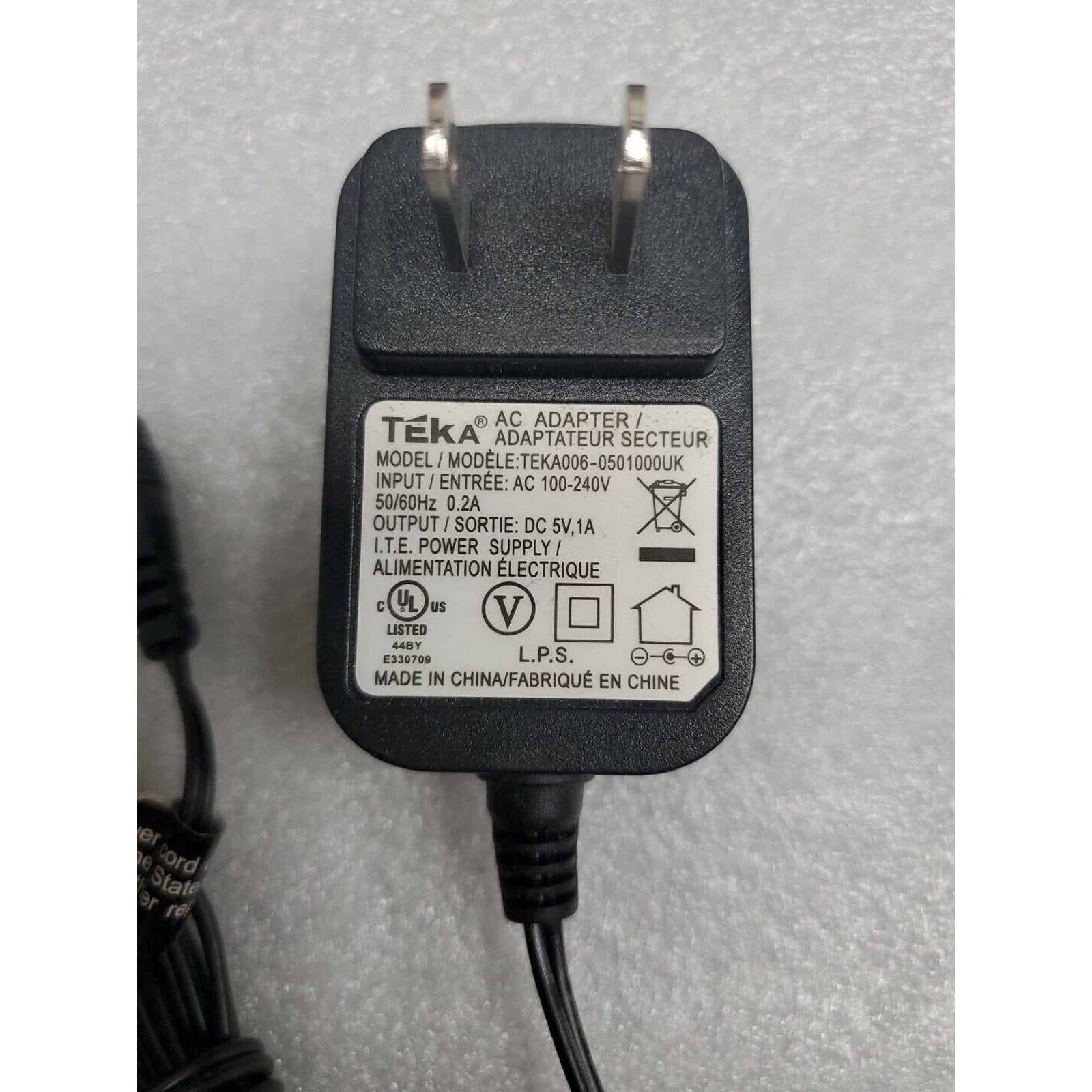 Teka TEKA006-0501000UK AC Power Supply Adapter Charger Output DC 5V 1A