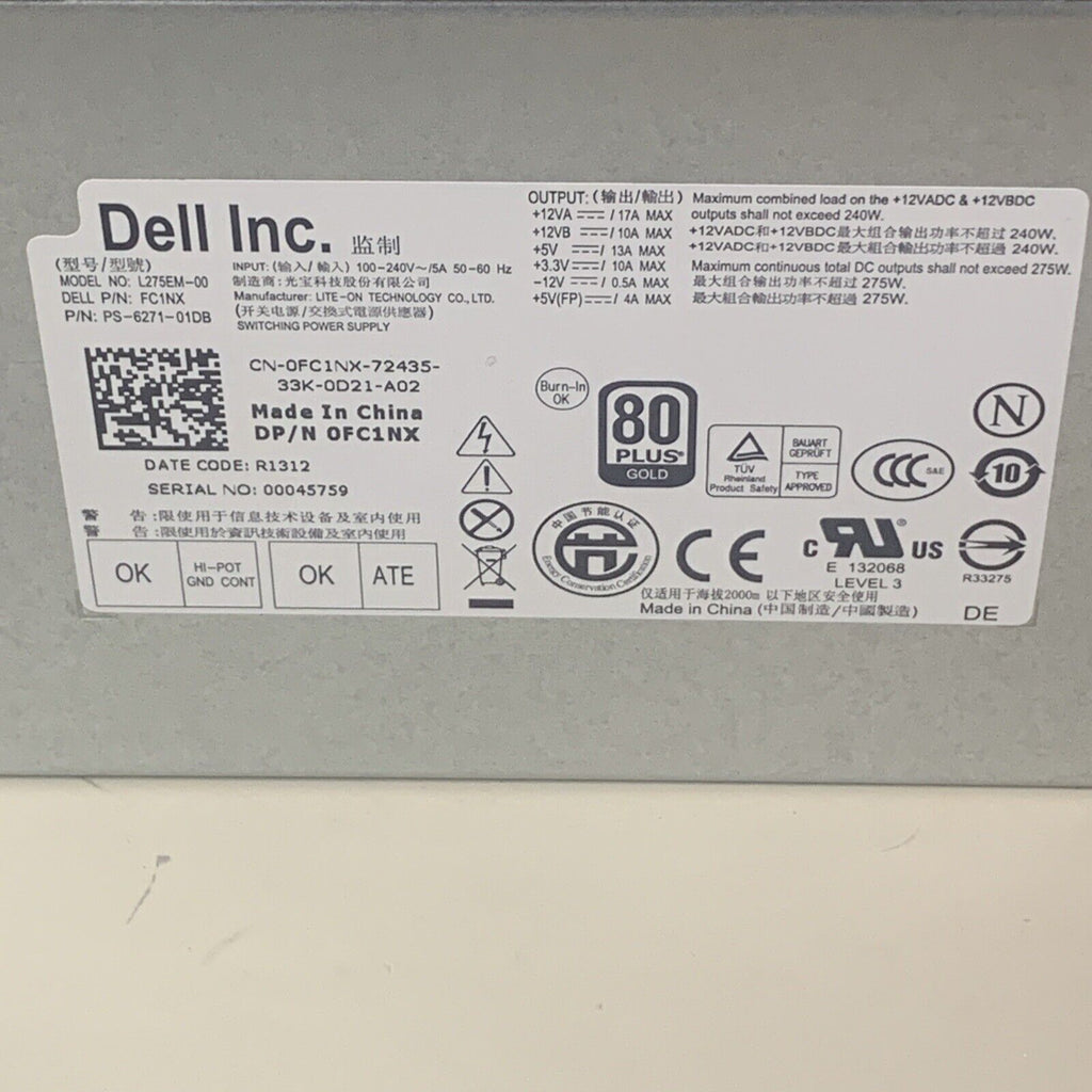 Dell 0FC1NX L275EM-00 275W Power Supply Optiplex 3010 7010 9010 - FC1NX