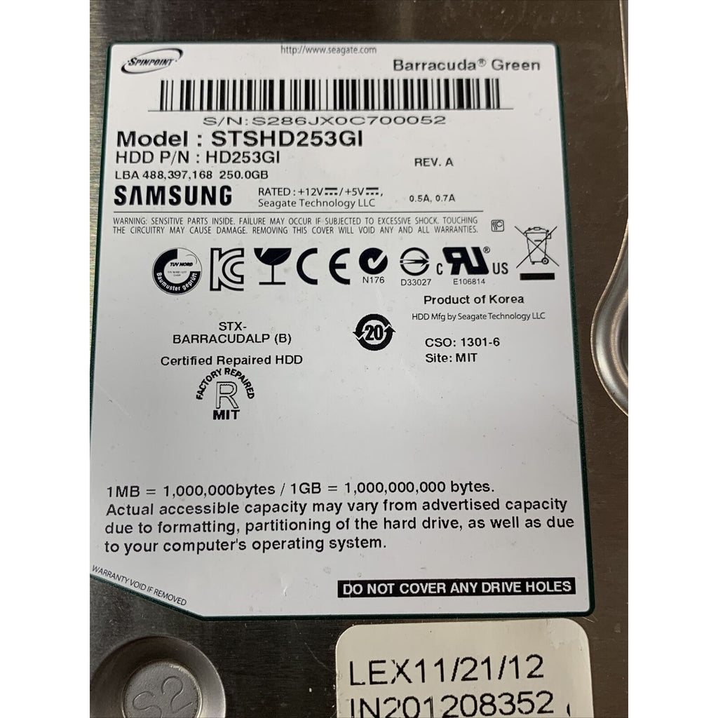 Samsung 250GB 7200 RPM 3.5" SATA Desktop Hard Drive STSHD253GI / HD253GI