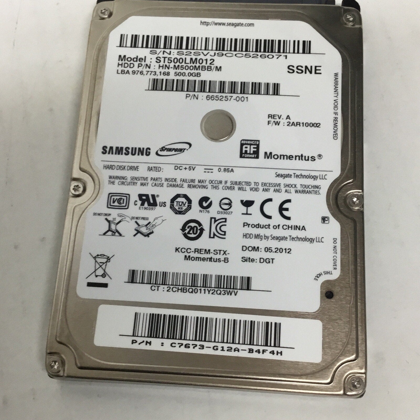 HP Samsung 500GB 5400RPM 2.5" SATA HDD Hard Drive ST500LM012