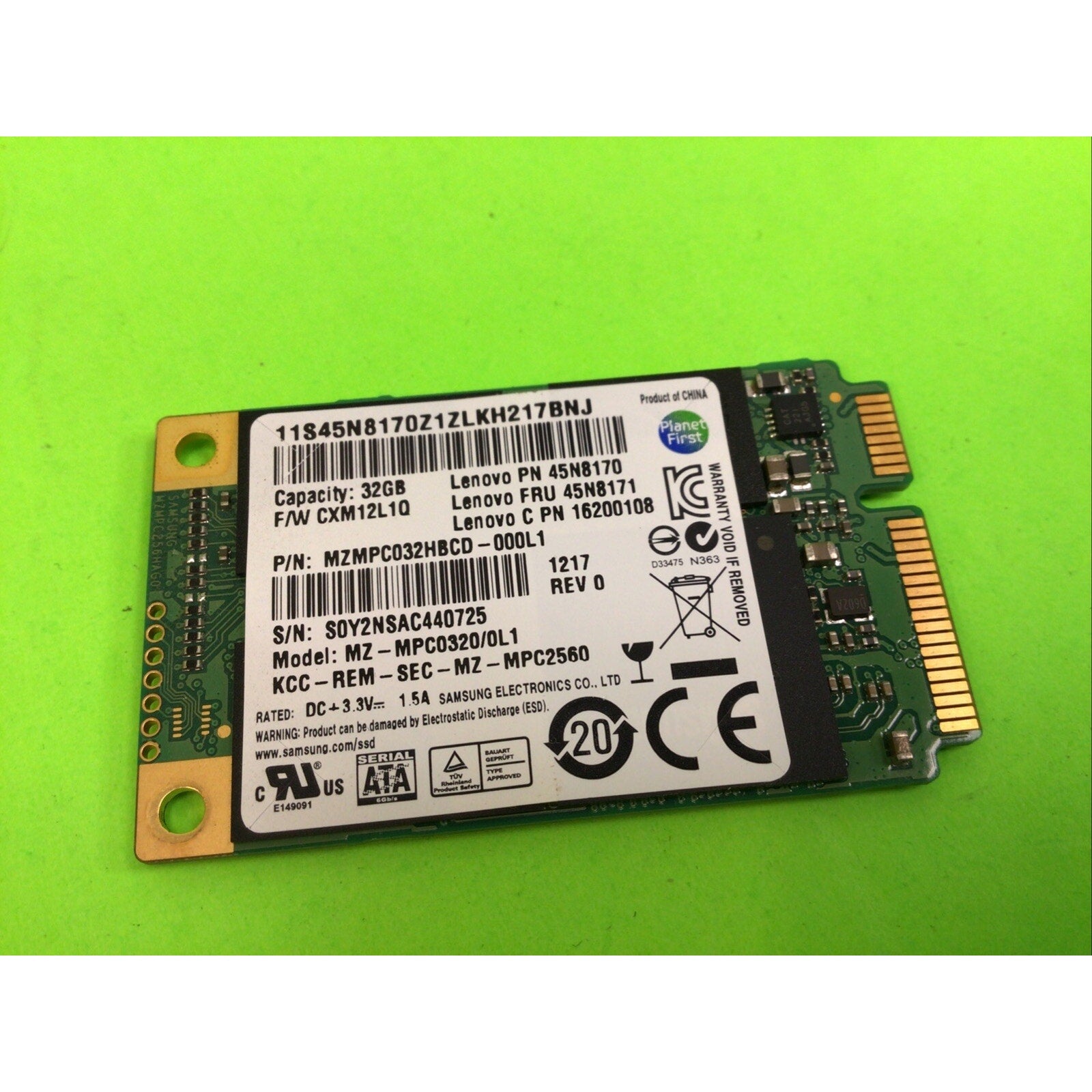 Samsung 45N8171 45N8170 MZ-MPC0320/0L1 32GB SSD MLC SATA 6Gbps mSATA