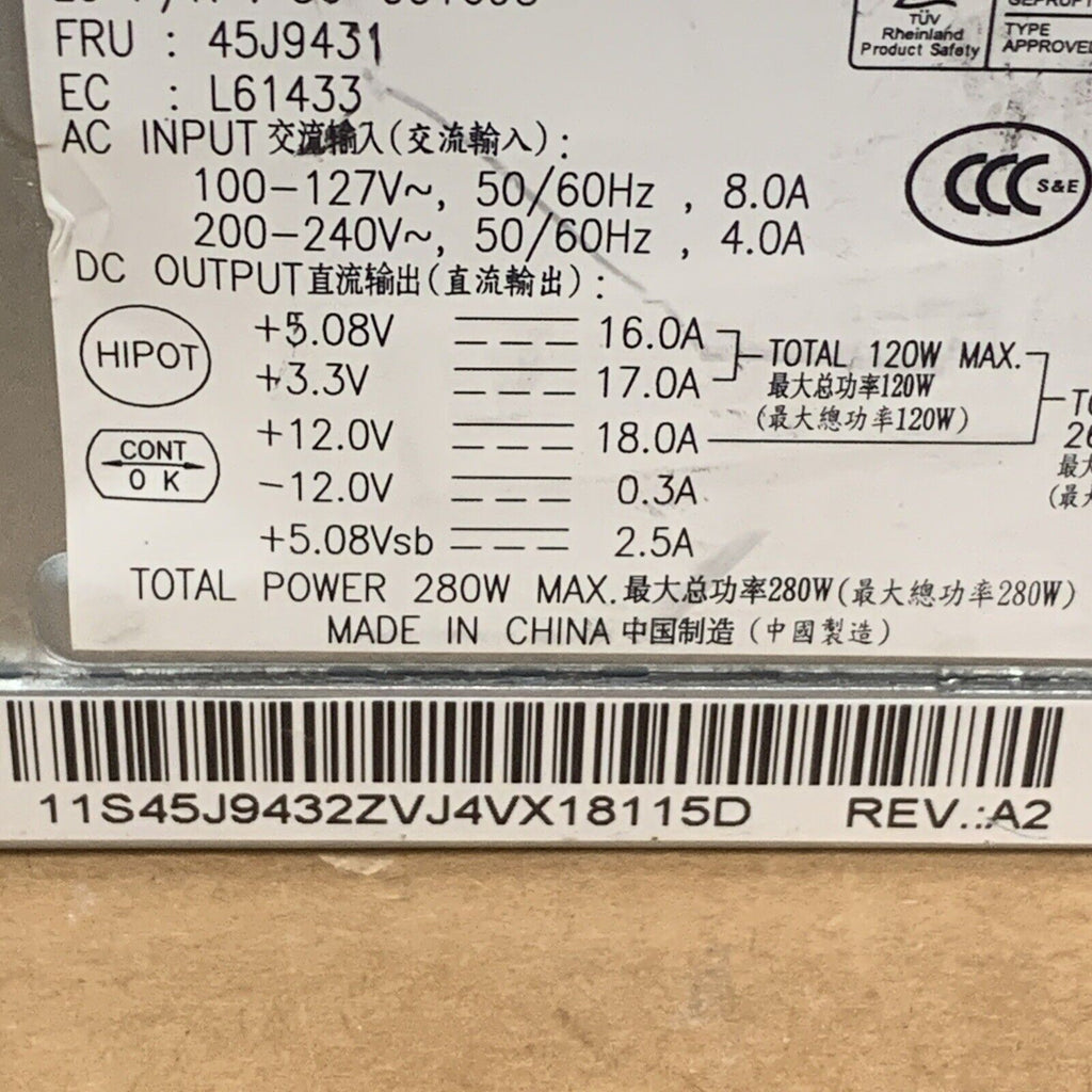 AcBel 45J9432 PC9008 36-001698 280W 24-Pin ATX Desktop Power Supply For Lenovo