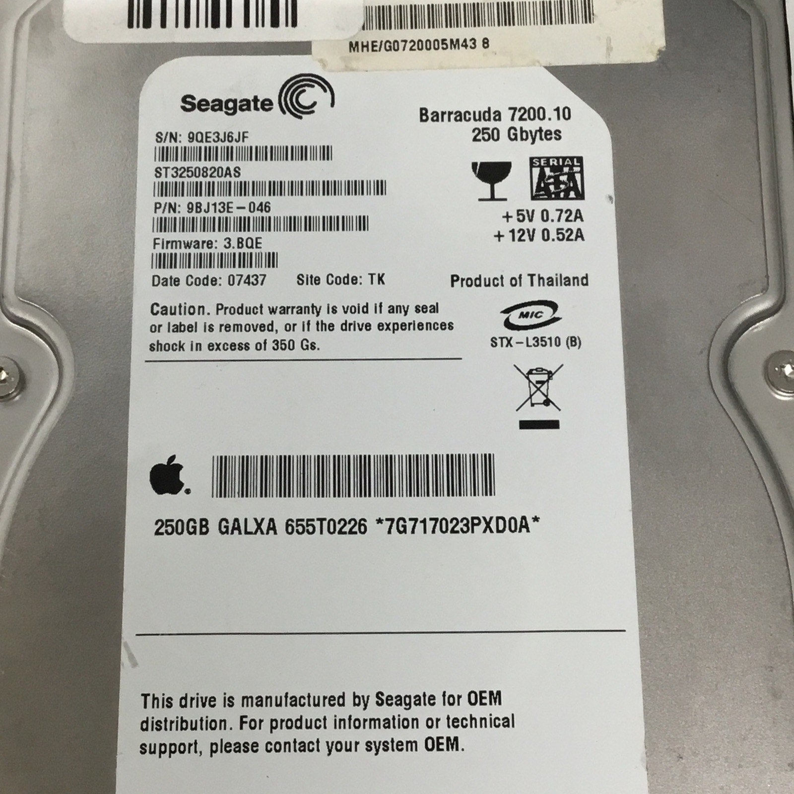Seagate ST3250820AS 9BJ13E-046 250gb 3.5" Sata JUN-2007