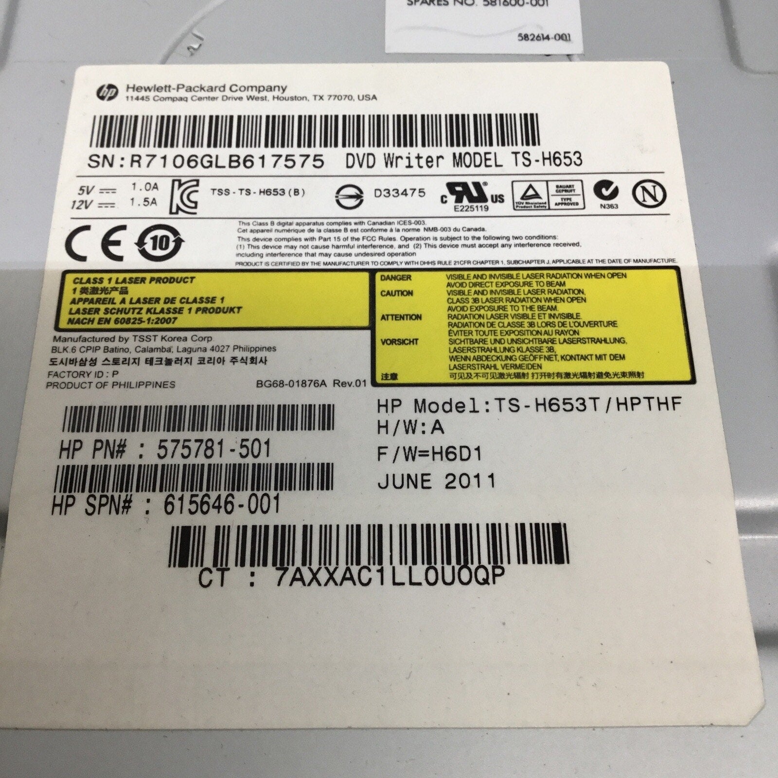 Samsung TS-H653 16X DVD+-RW SATA Burner Drive Black Dell Optiplex HP Lenovo