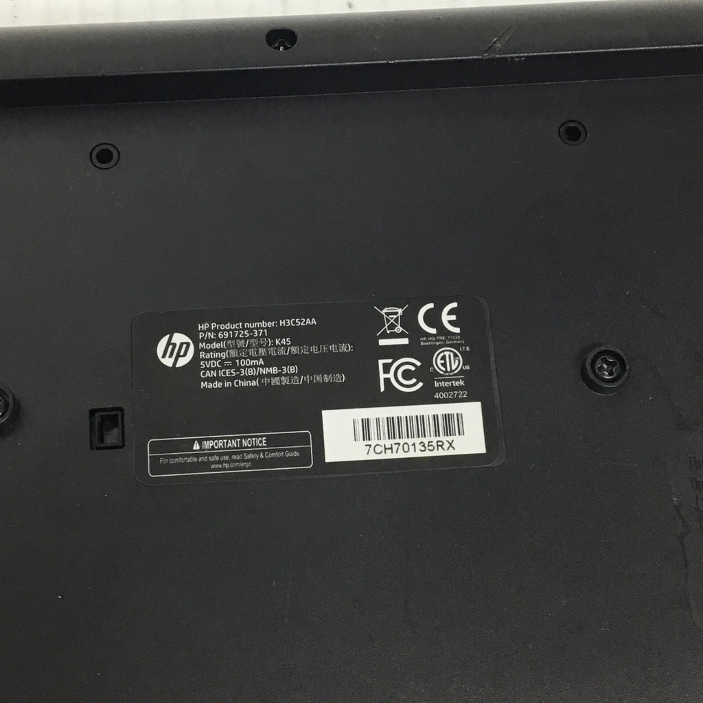 HP Black USB Wired Keyboard K45 691725-371 H3C52AA