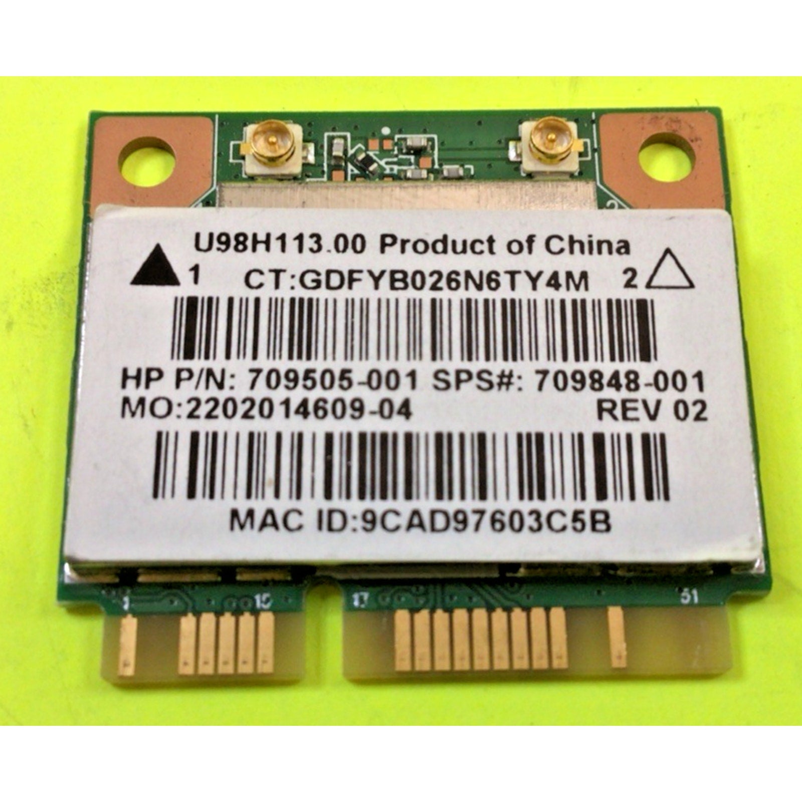HP Pavilion 15-f033wm WiFi Wireless Card U98H113.00 709505-001 709848-001