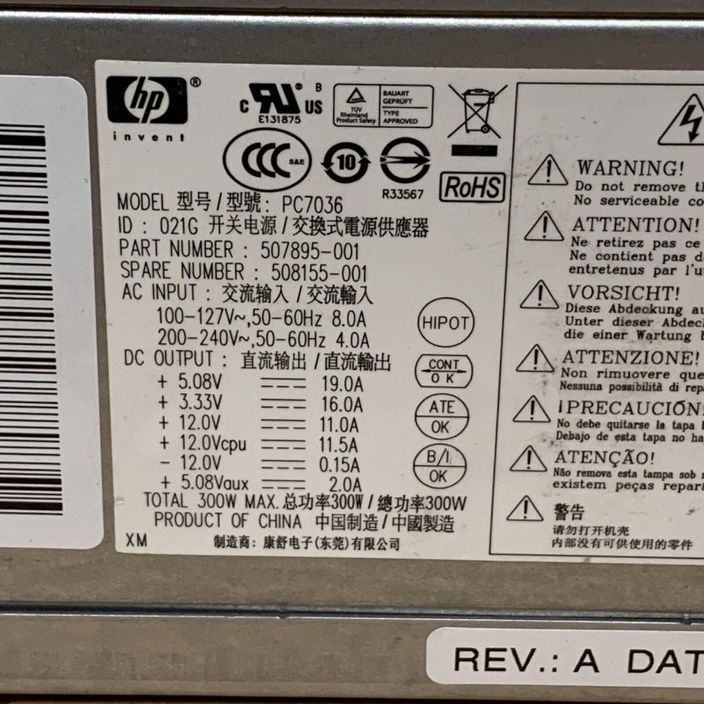 HP PC7036 507895-001 508155-001 300W Power Supply REV A