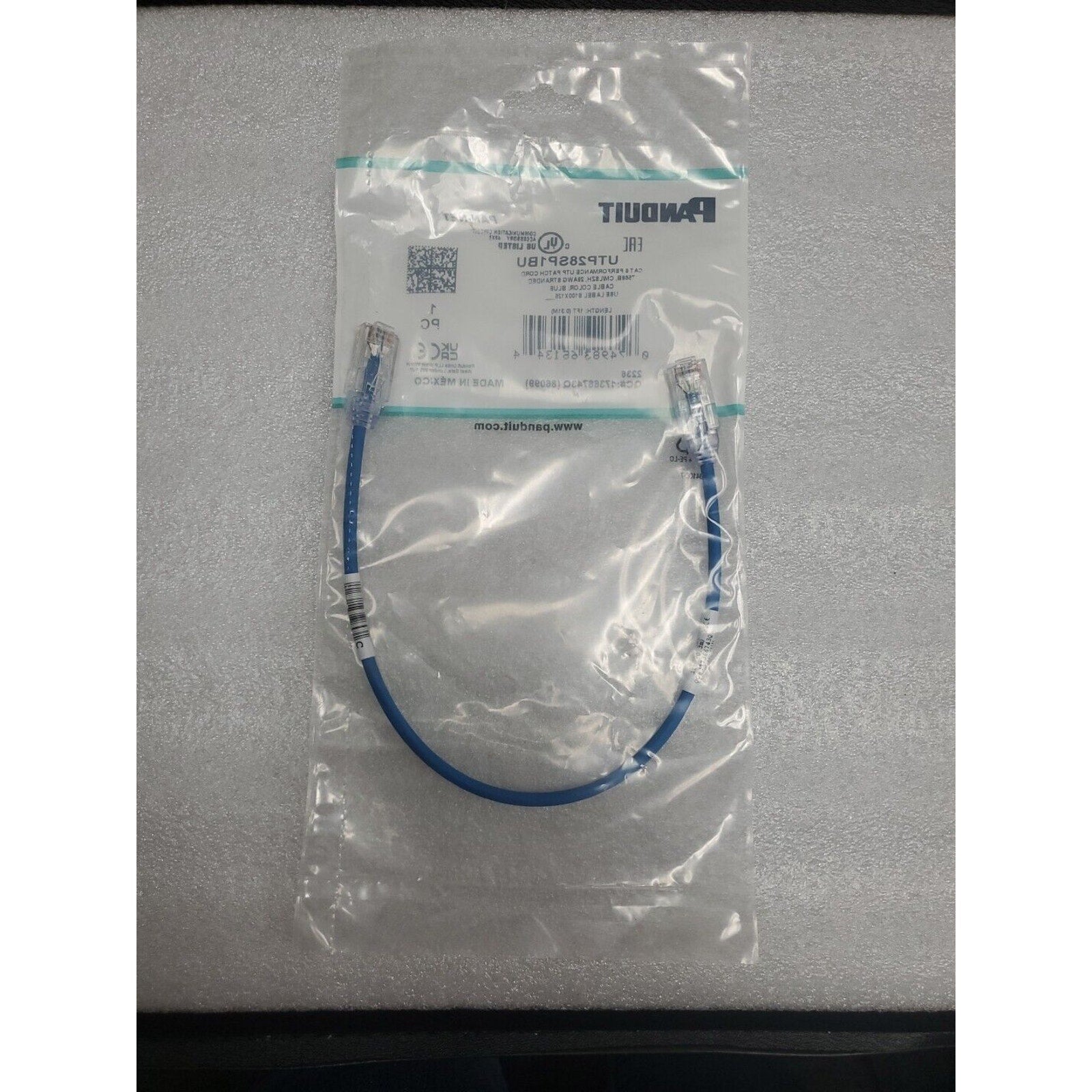 Panduit Cat 6 28 AWG Network Patch Cable/Cord, 1 FT, Blue, UTP28SP1BU