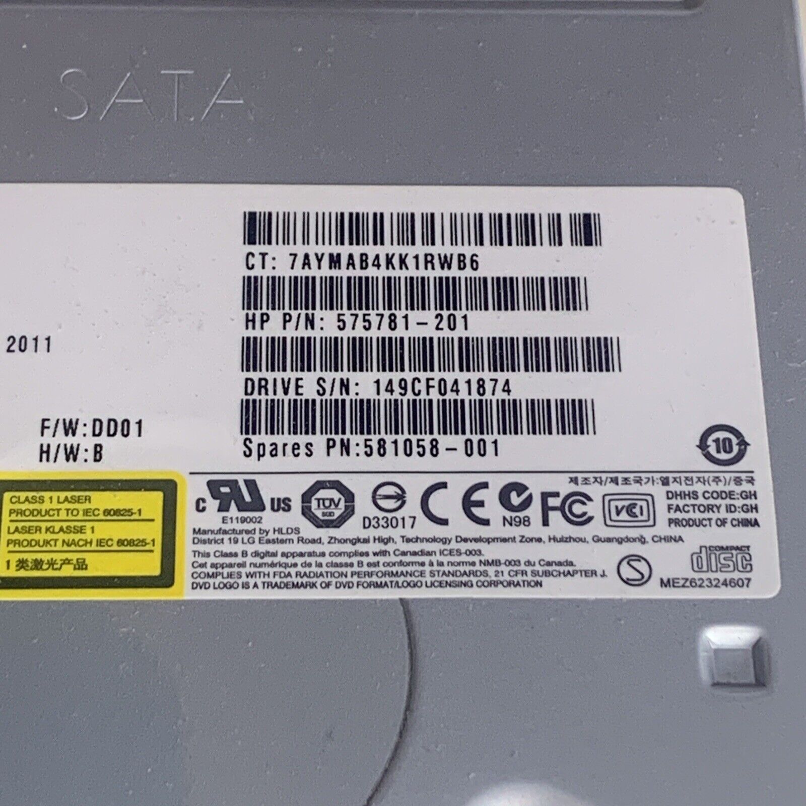 HP Compaq DH40N A2HH 16x DVD-ROM SATA Optical Drive 575781-201 581058-001
