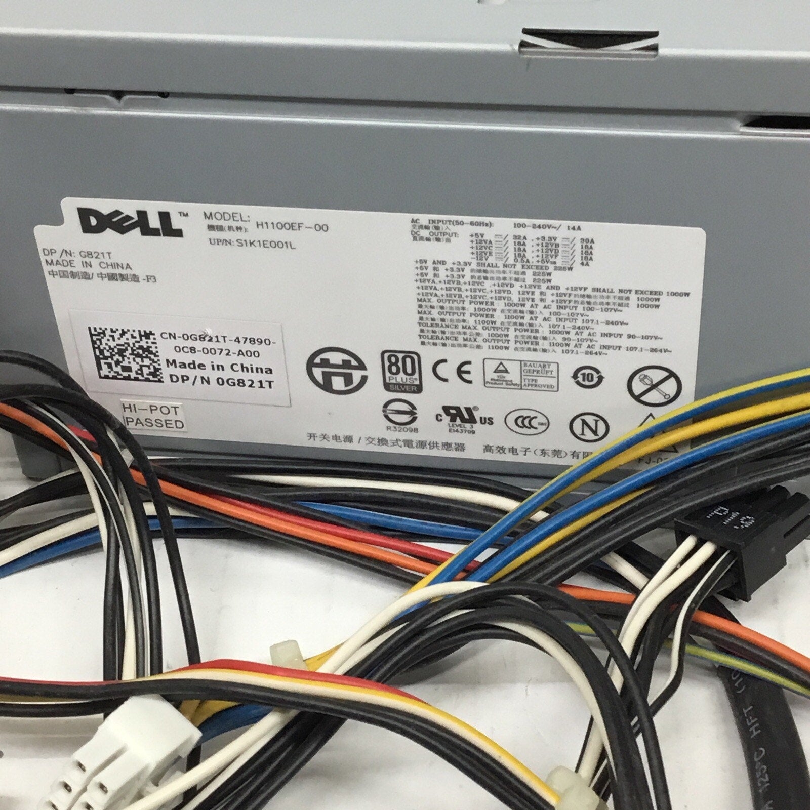 Genuine Dell 0G821T H1100EF-00 Precision T7500 1100W Power Supply 80+ SILVER