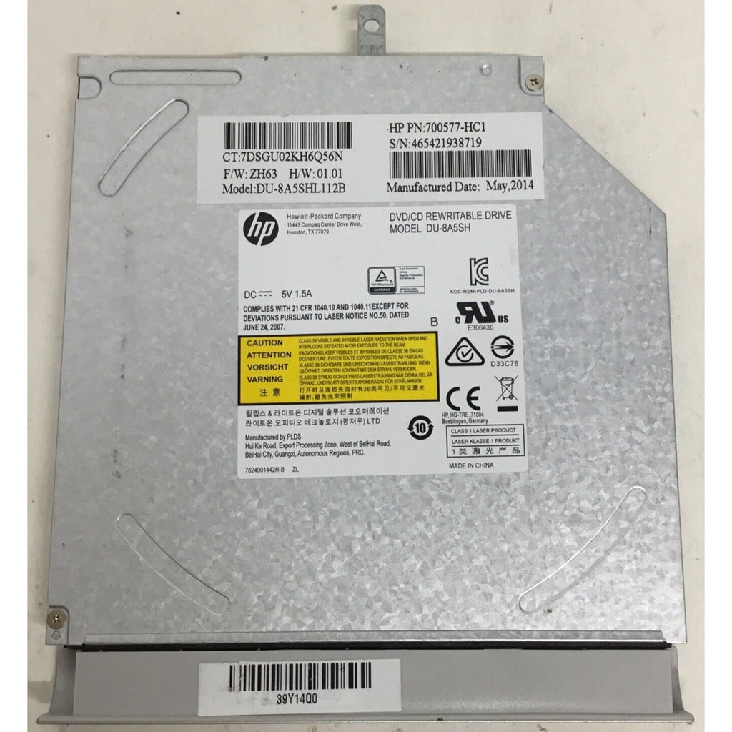 HP Pavilion DVD/CD Rewritable Drive DU-8A5SH 700577-HC1 W/Bezel