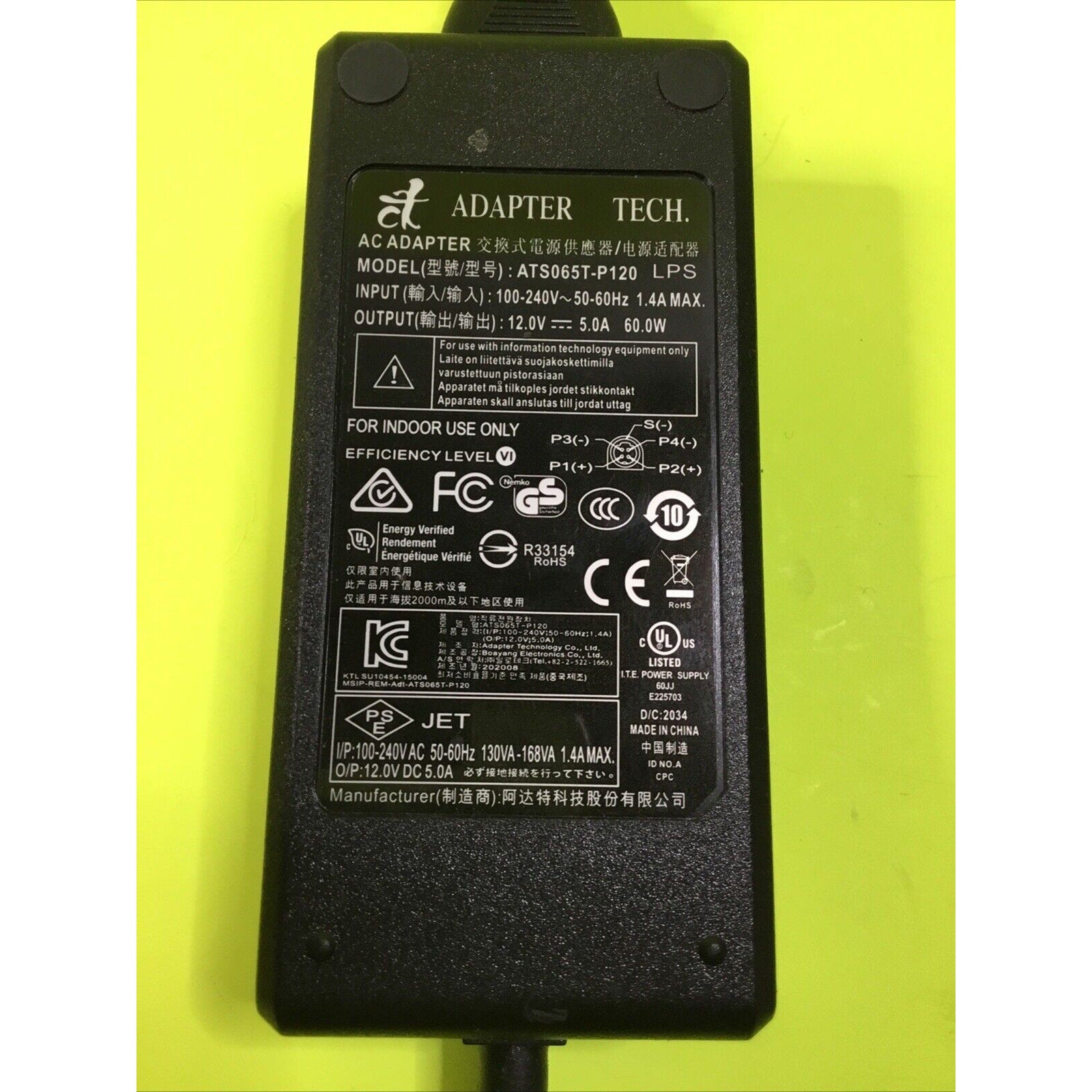 Adapter Tech. ATS065T-P120 LPS 4 Pin Power Supply Adapter