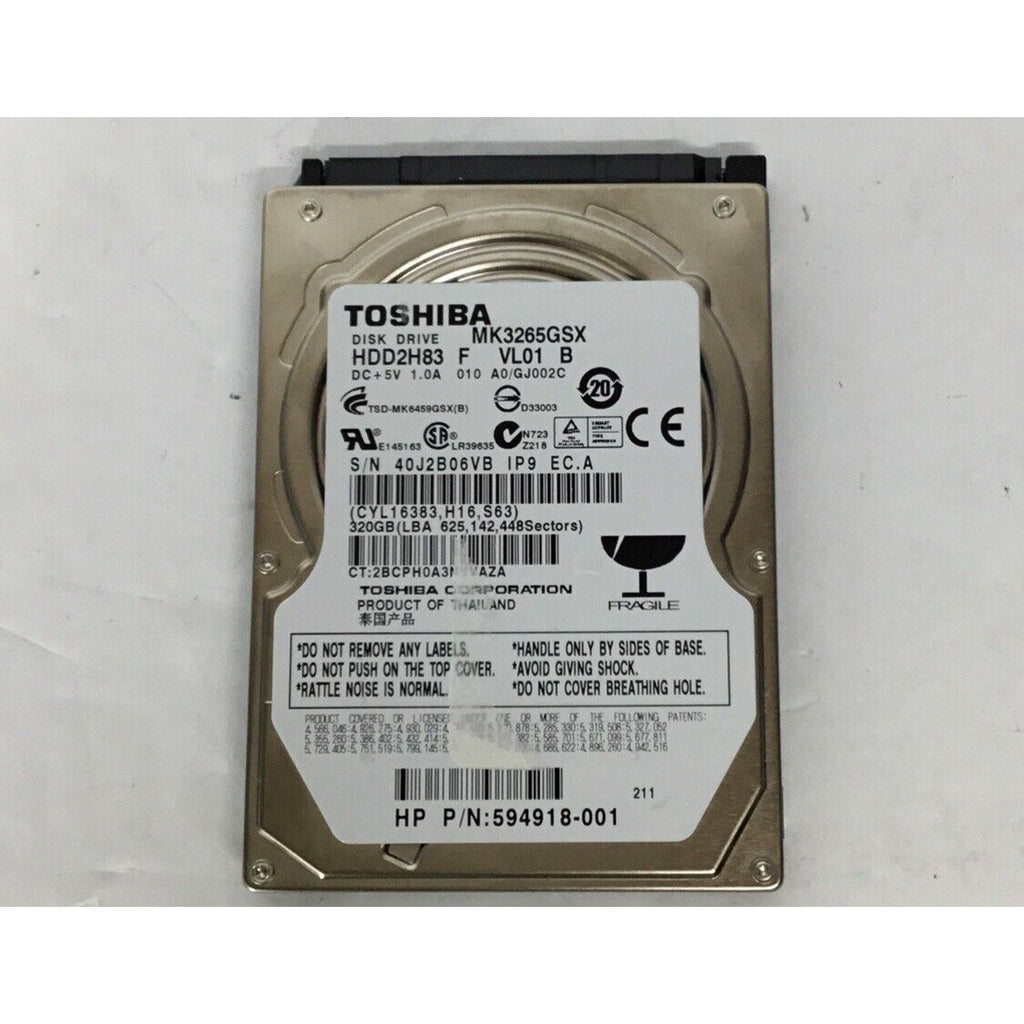Toshiba 320GB 2.5" MK3265GSX HDD2H83 F VL01 B G002641A HP P/N: 594918-001