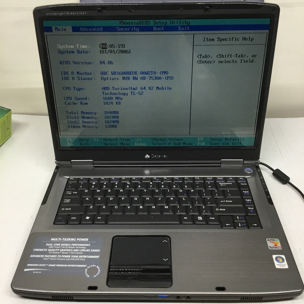 GATEWAY Mt6452 - BOOTS TO BIOS - AMD TURION - 2GB RAM - READ DESCRIPTION