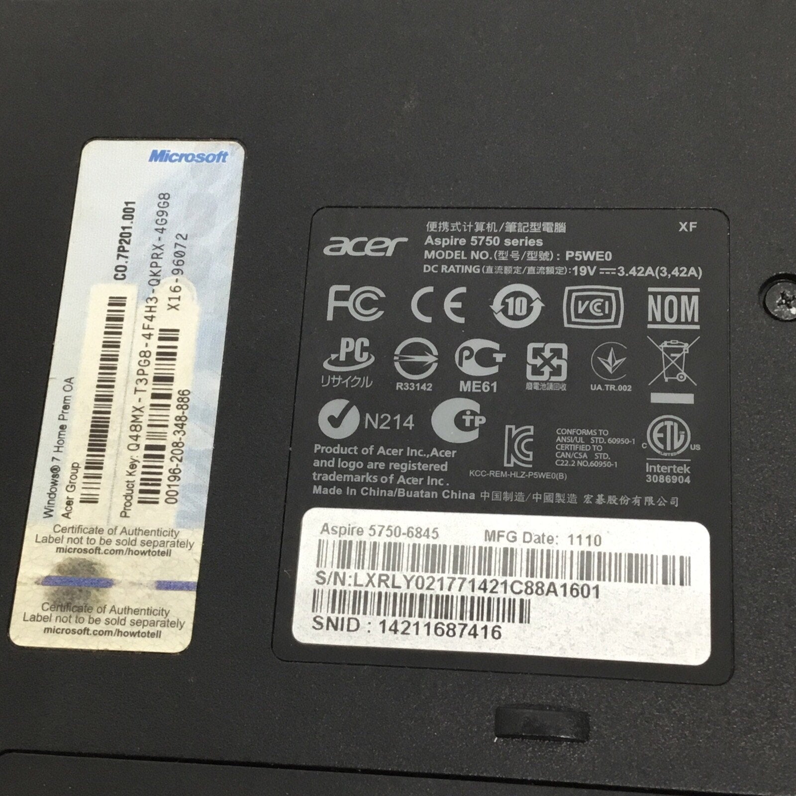 READ DESC ACER ASPIRE 5750-6845 Laptop w/ INTEL CORE i5 FOR PARTS