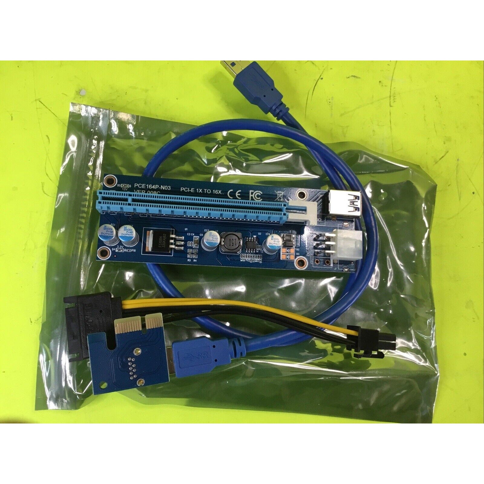 3 Pack PCIe X1 to X16 Riser 6 Pin PCE164P-N03 008C Graphics Card GPU Mining