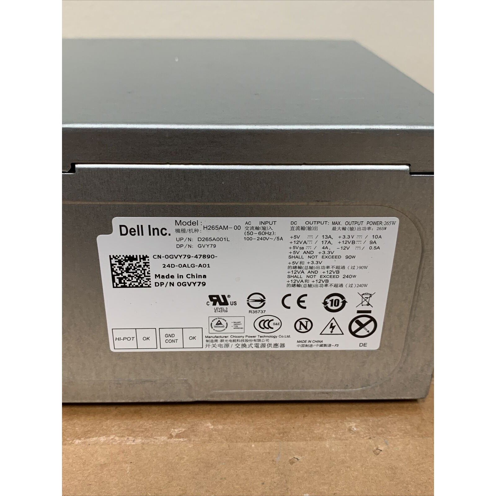 Dell GVY79 Optiplex 790 / 990 MT 265W 24 Pin Desktop Power Supply