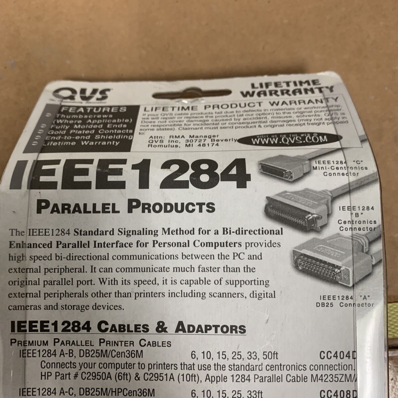 QVS 10ft Premium Parallel IEEE1284 Bi-directional Parallel Printer Cable