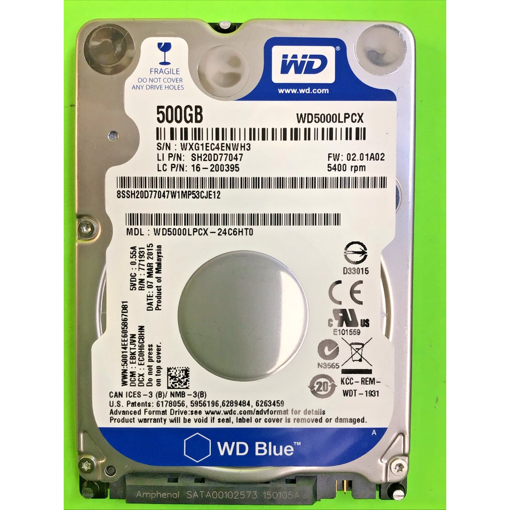 WD Blue 500GB 2.5" SATA Hard Drive HD WD5000LPCX-24C6HT0 SH20D77047 SATA 5400RPM