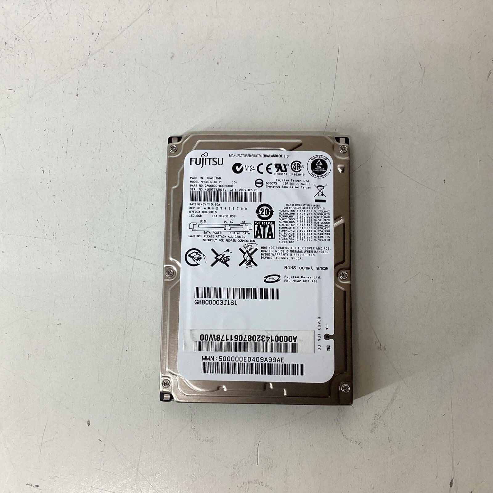 Fujitsu MHW2160BH 160GB Sata 5400 RPM Hard Drive CAO6820-B338000T