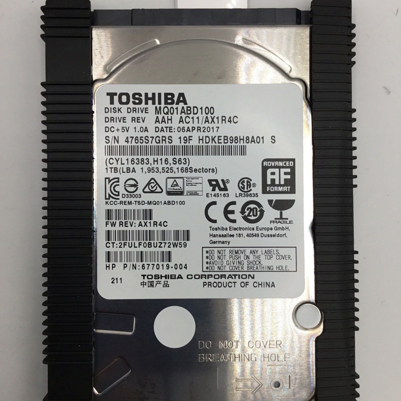 TOSHIBA MQ01ABD100 1TB SATA HDD HARD DISK DRIVE 677019-004 778192-005