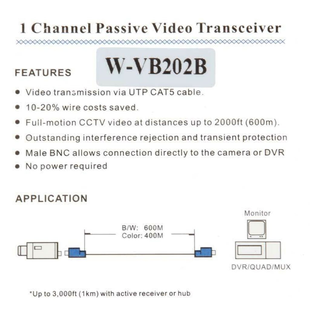 2x 1-Channel Passive Video Transceiver Balun (2-Pack)