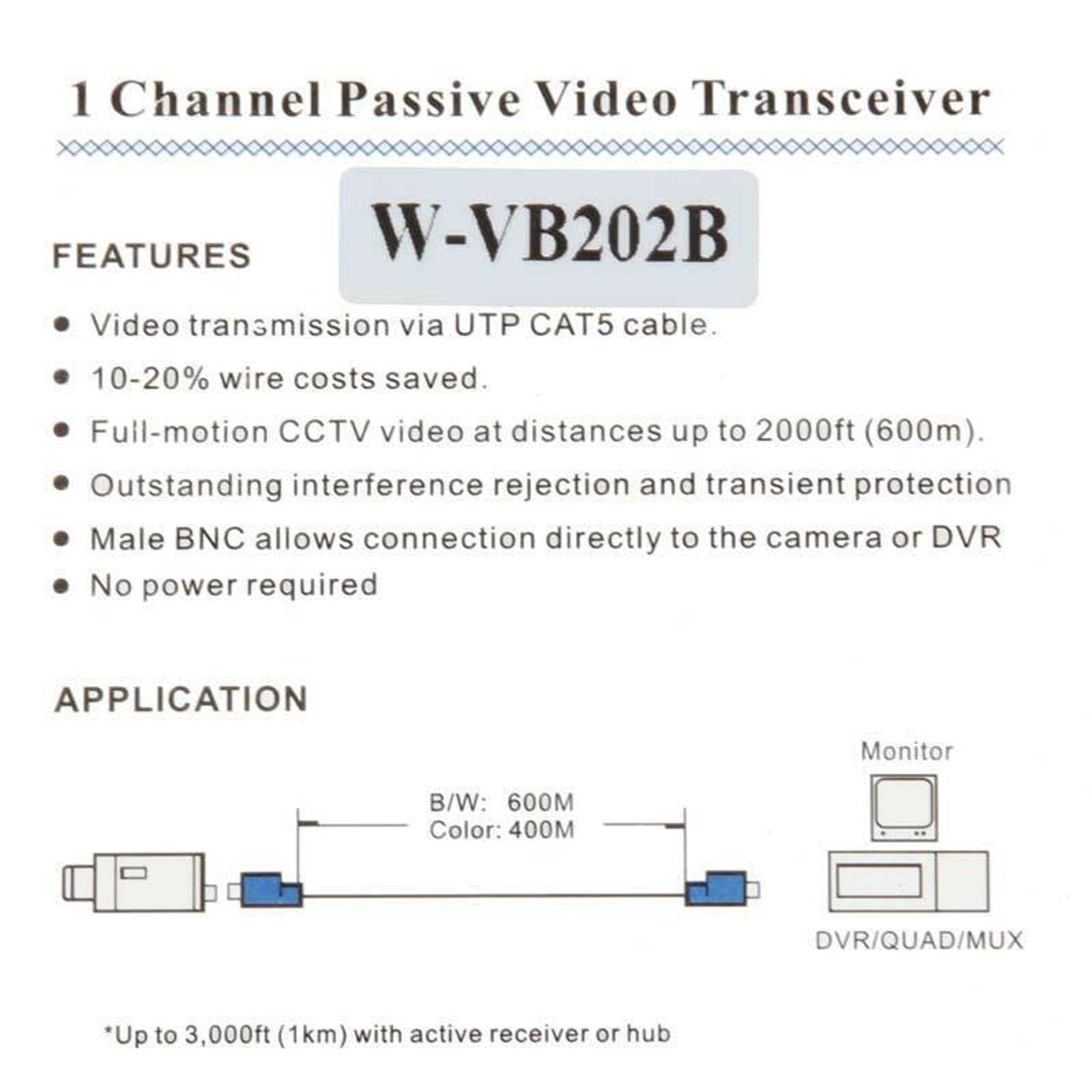 2x 1-Channel Passive Video Transceiver Balun (2-Pack)