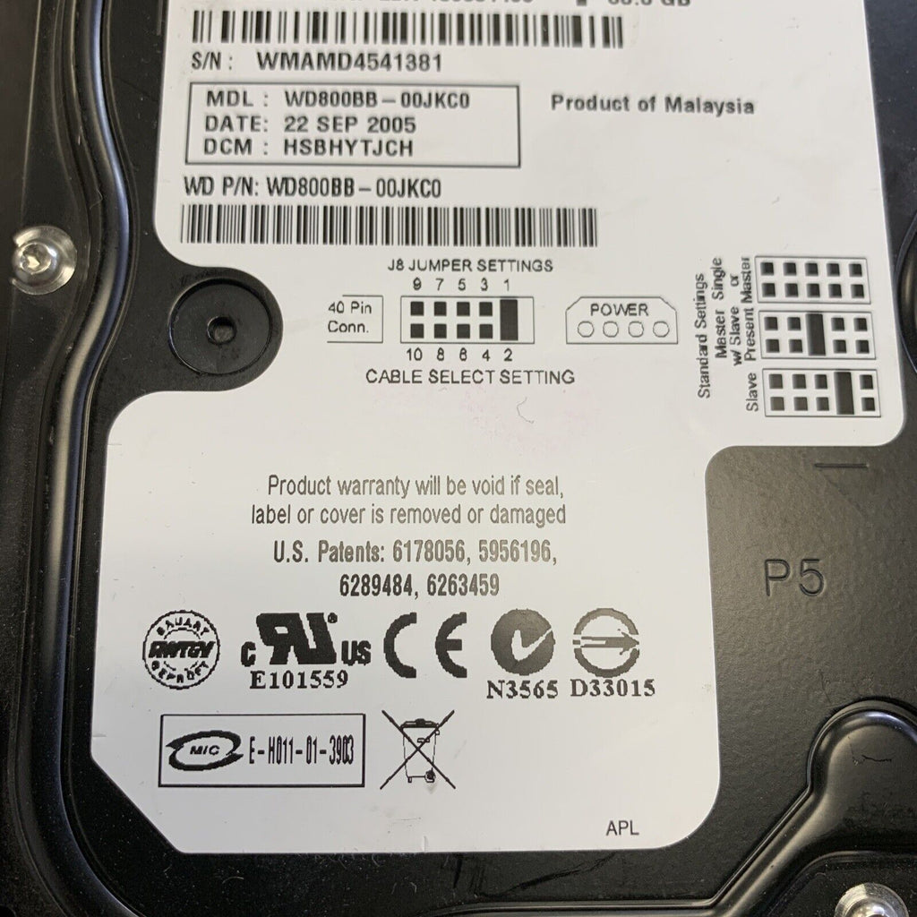 WESTERN DIGITAL CAVIAR WD800BB-00JKC0 80GB 7200RPM ATA / IDE 2MB CACHE 3.5"