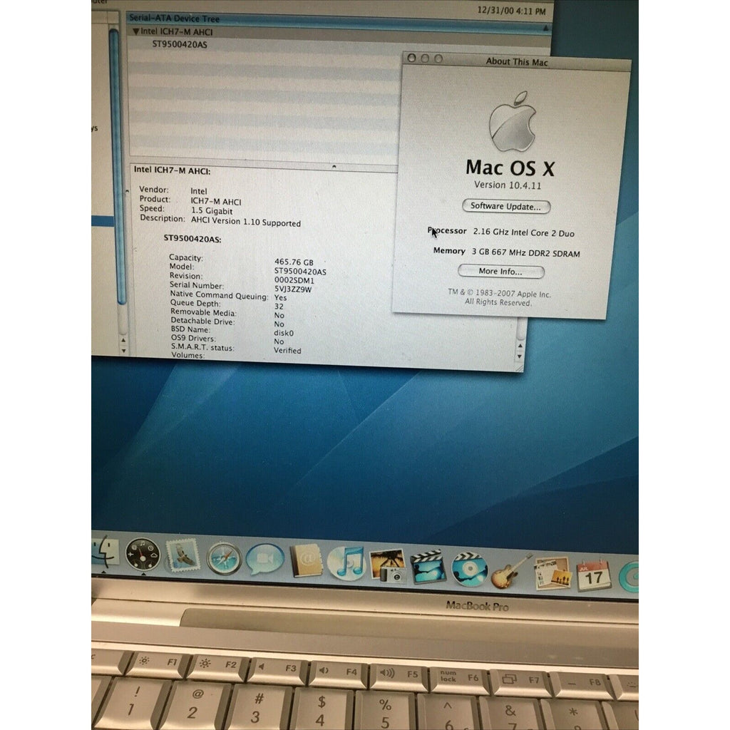 Apple MacBook Pro A1211 OS X Tiger 10.4.11 FOR PARTS or REPAIR