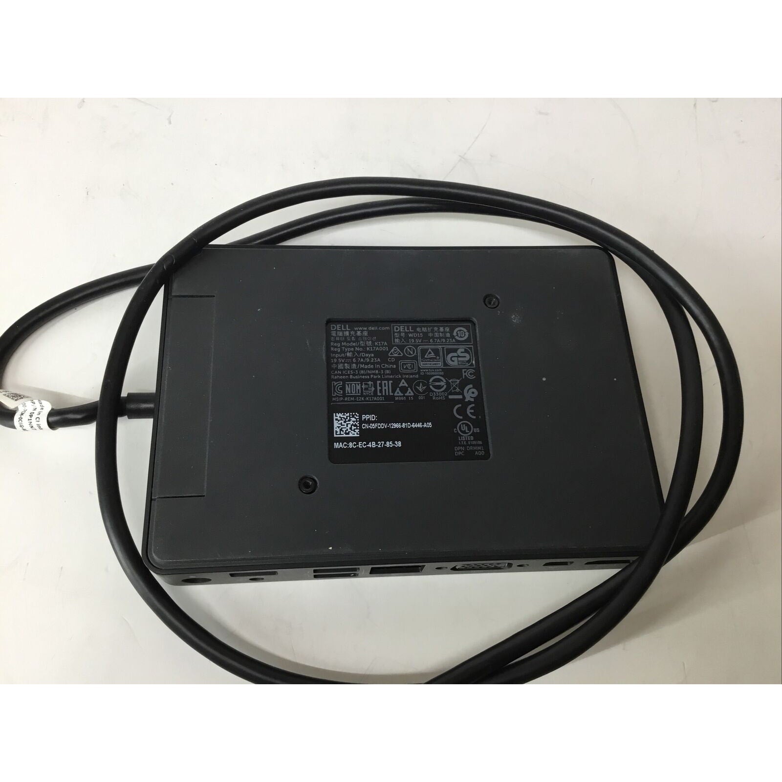 Dell USB-C Docking Station w/ 130 Watt Power Adapter 03XYY8 WD15 K17A 5FDDV