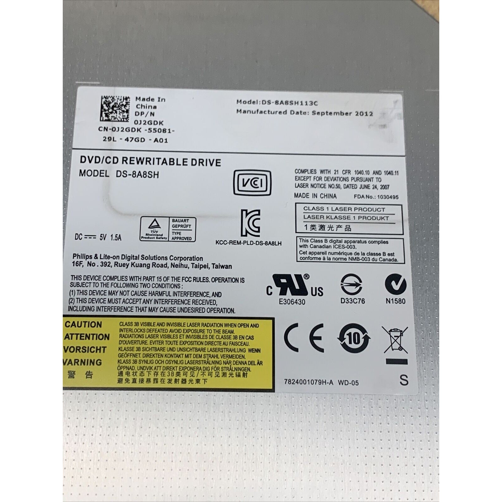 Dell DS-8A8SH113C CD DVD RW Writer Rewritable Dvd Drive J2GDK DS-8A8SH