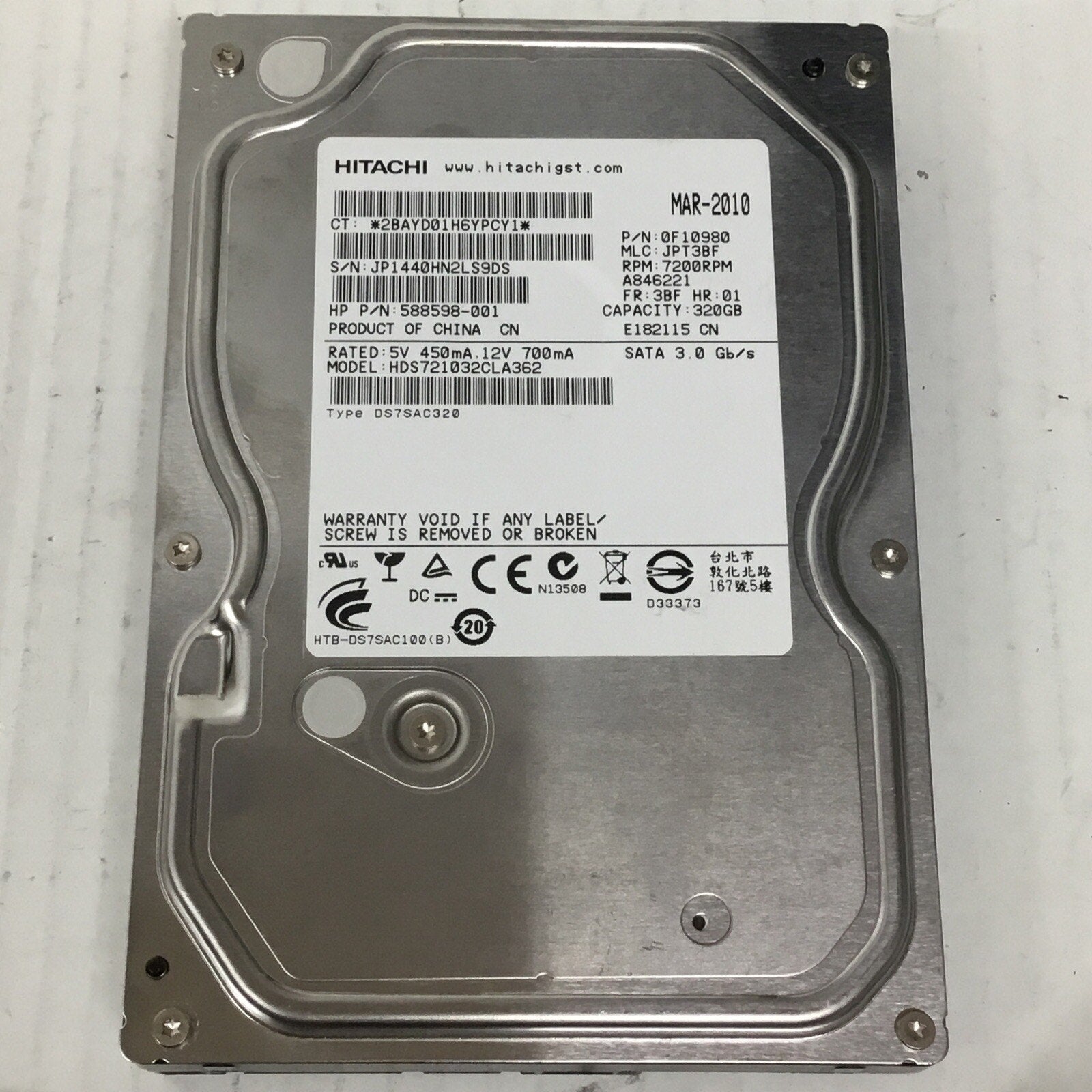 Hitachi 320GB 3.5" HDD SATA 3 Gbps 7200rpm HDS721032CLA362