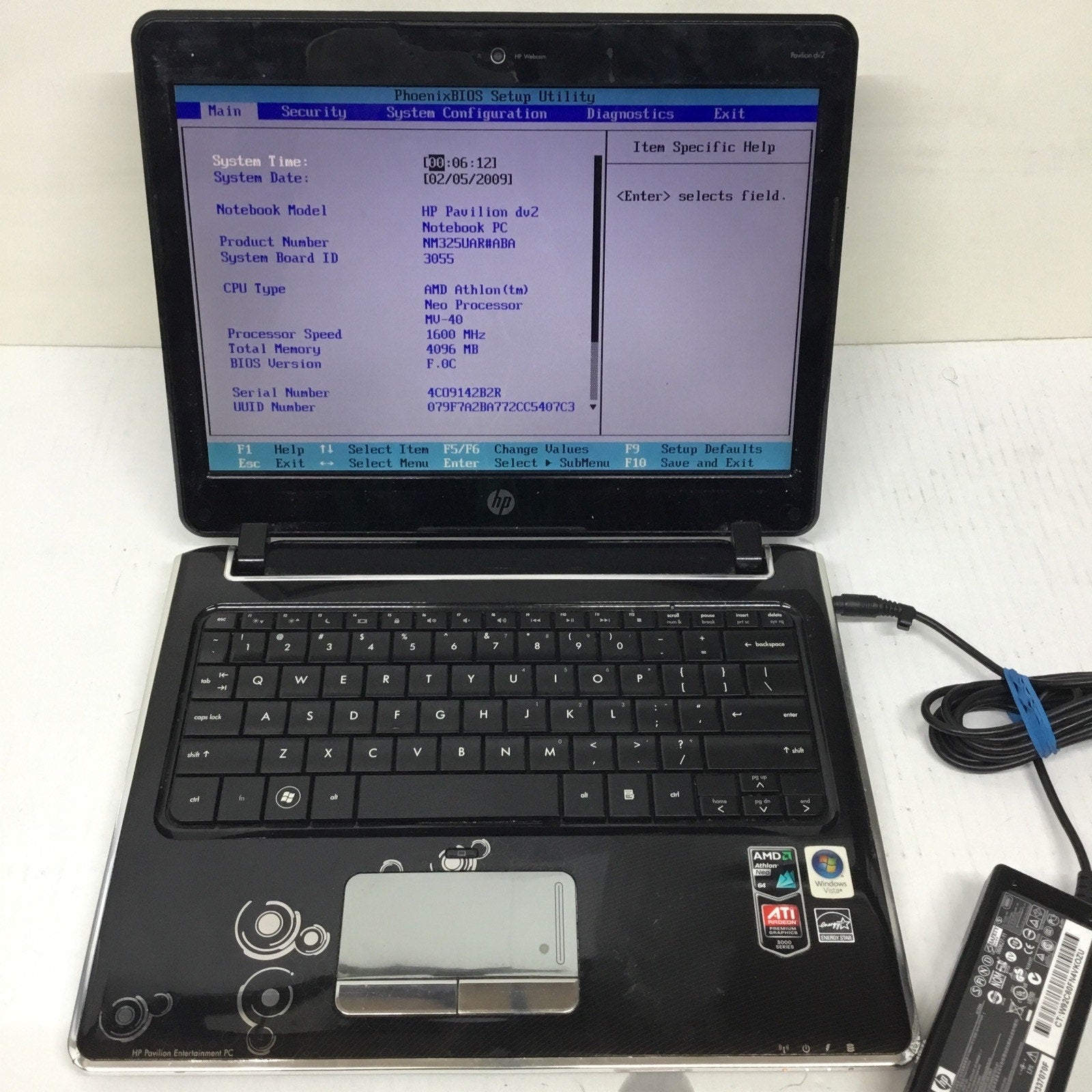 FOR PARTS HP PAVILION DV2 AMD ATHLON NEO 1.60GHz NO ADAPTER