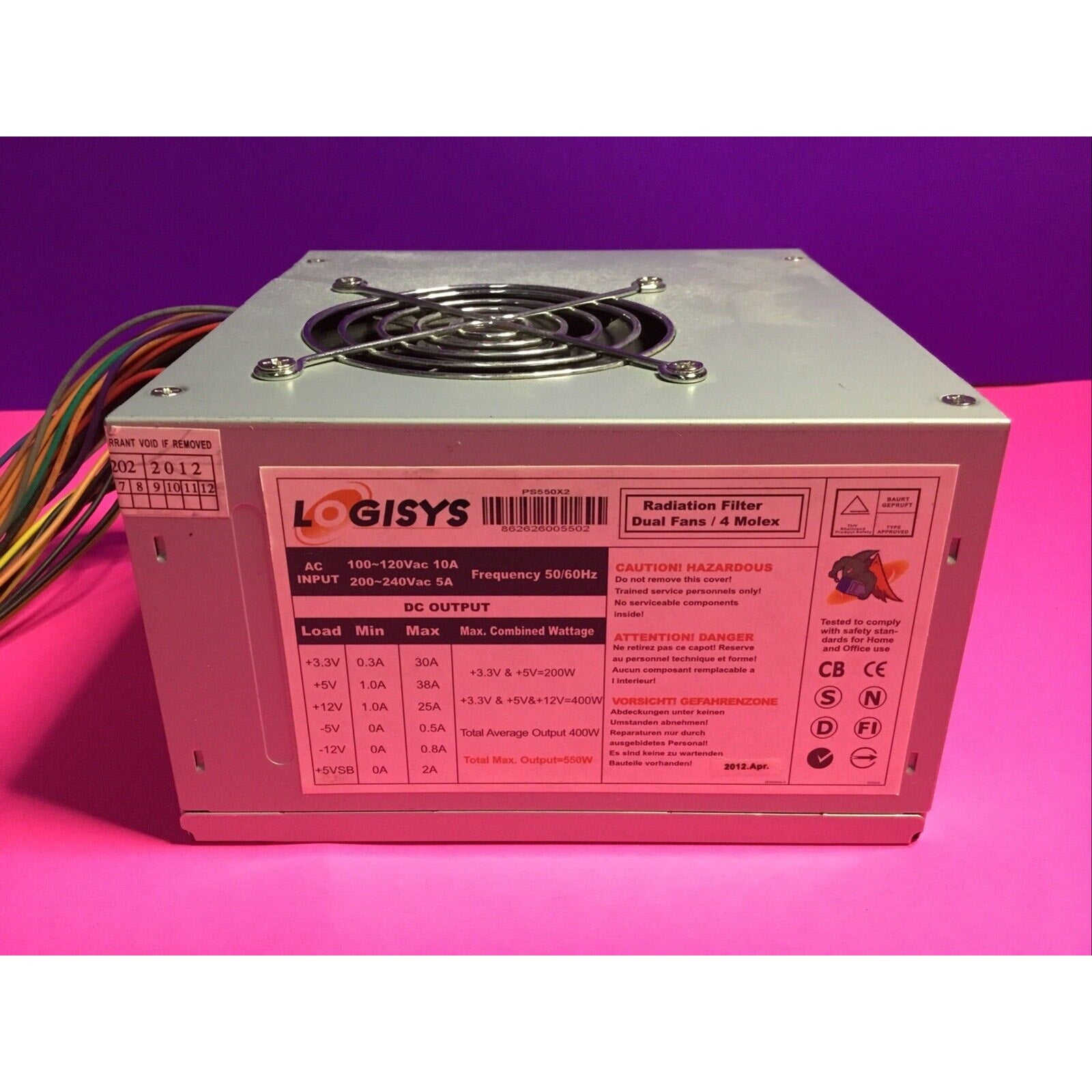 Logisys Computer Power 550 W 20+4 Pin ATX Desktop Power Supply PS550X02