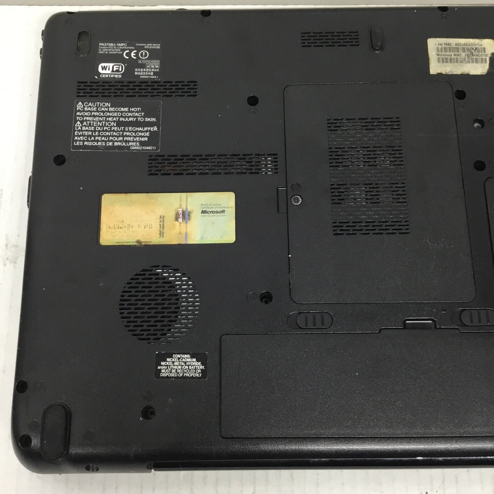 TOSHIBA Satellite L505D-GS6000 AMD Vision 15.6” 4 GB No HDD No Adapter