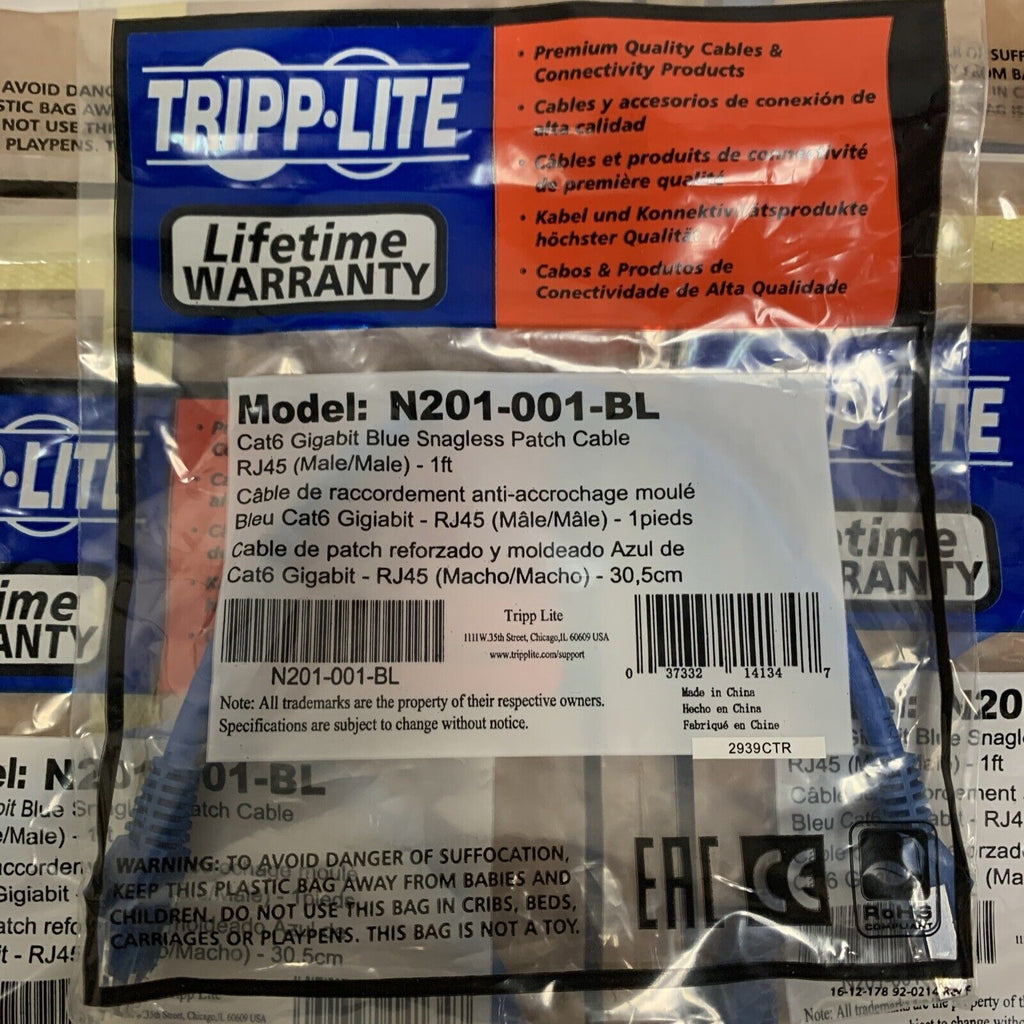 5-Pack LOT Of Tripp Lite 1ft Cat6 RJ45 Gigabit Ethernet Patch Cable - Blue
