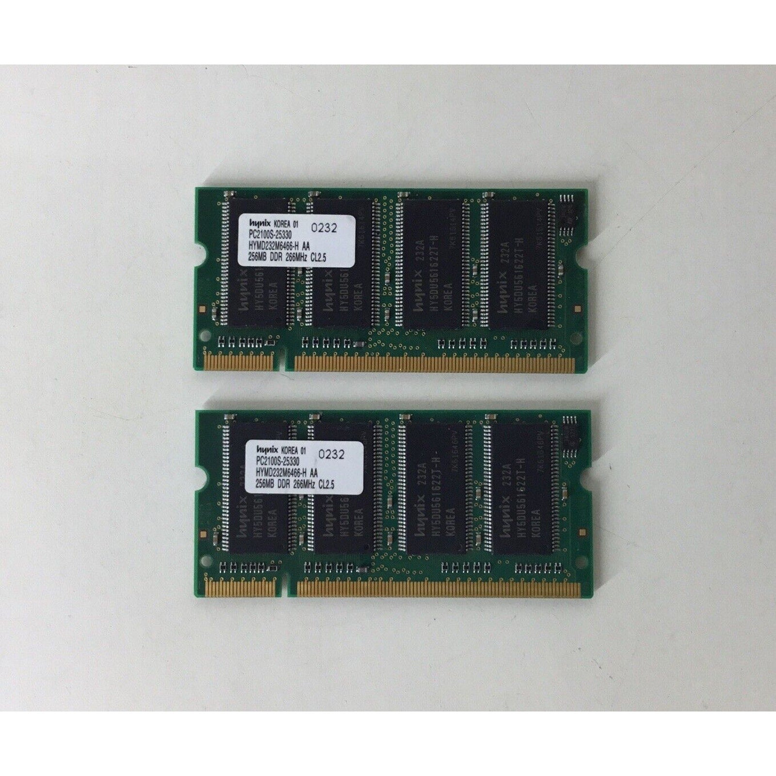 Lot of 2 - Hynix HYMD232M6466-H PC2100S-25330 SO-DIMM Memory 256MB DDR 266MHz