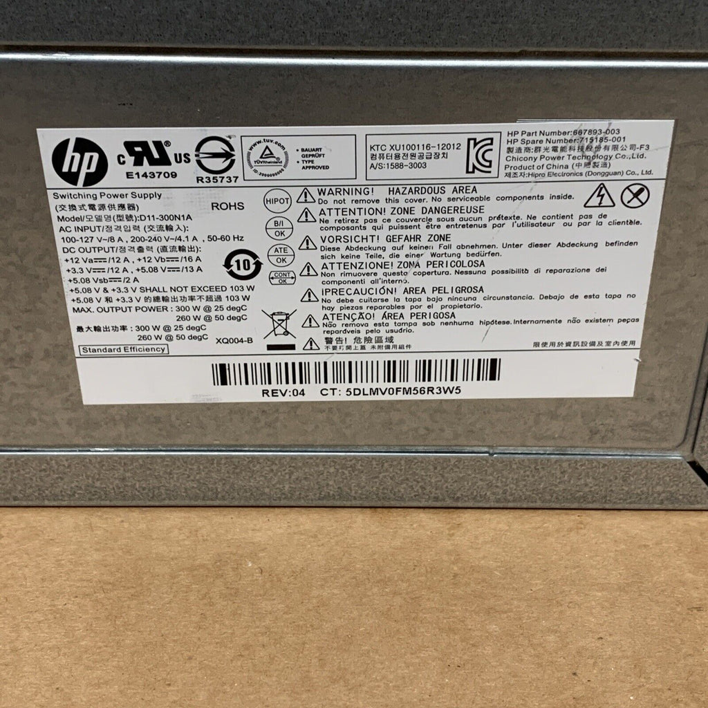 HP 667893-003 715185-001 300W 24-Pin Power Supply D11-300N1A