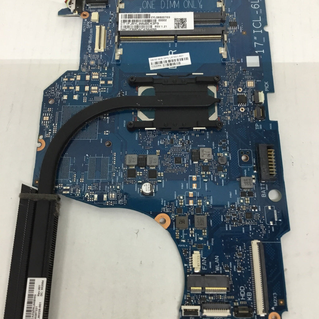 HP 17-BY2075CL INTEL I5-1035G1 1GHz MOTHERBOARD L87451-601 6050A3168901-MB AS-IS
