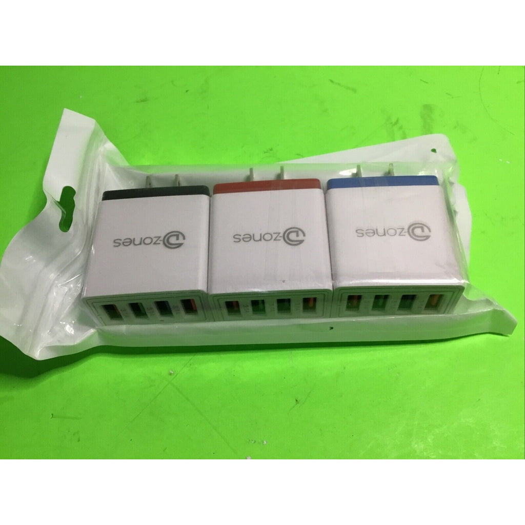 3-Pack 4 Port USB Home Wall Fast Charger for Cell Phone iPhone Samsung Android