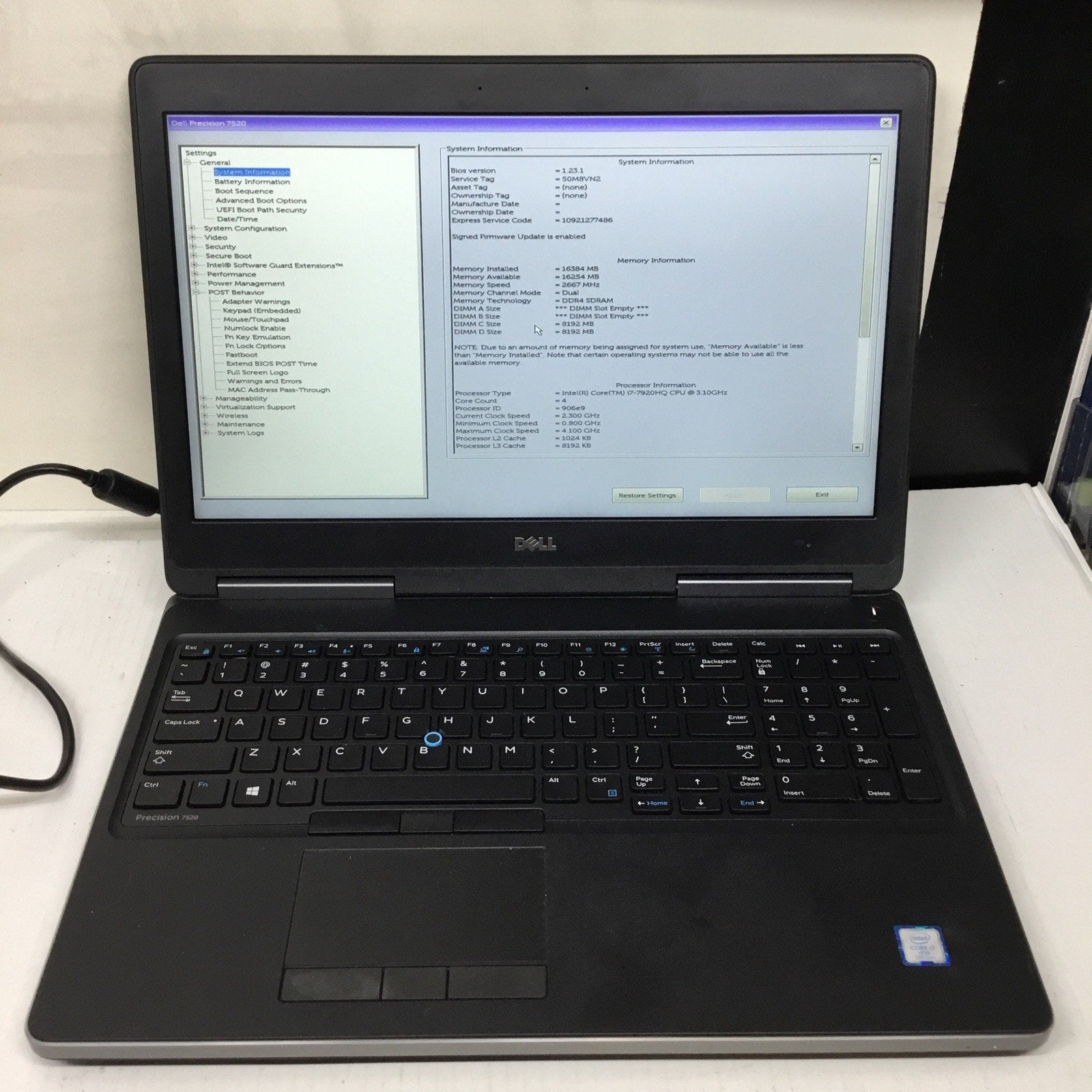 Dell Precision 7520 i7-7920HQ 3.10GHz 16GB Ram DDR4 No HDD No Adapter