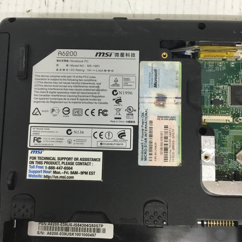 MSI A6200 Laptop For Parts i5-430M READ DESC